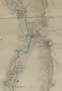 Portion of J.T. Stewart's 1859 map, showing Otangaki at to the west of the confluence of the Pohangina and Manawatu Rivers.
