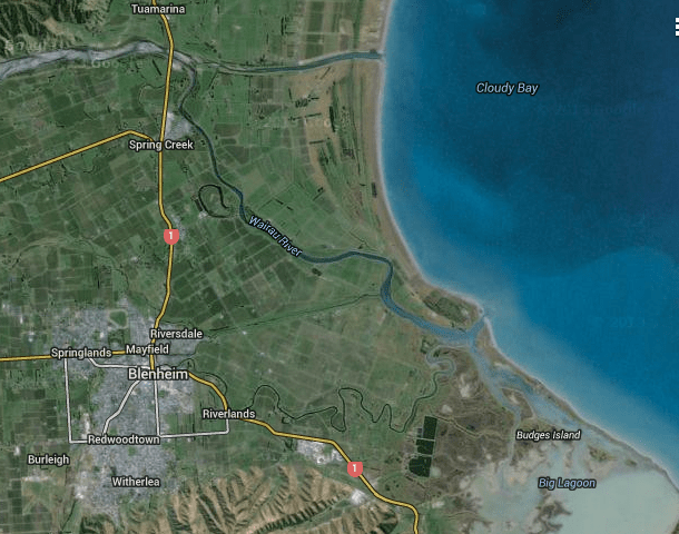 Wairau River, showing diversion and lagoons prized by Rangitane