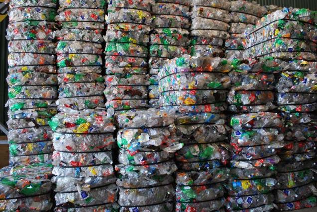 pile of compacted plastic bottles Timaru
